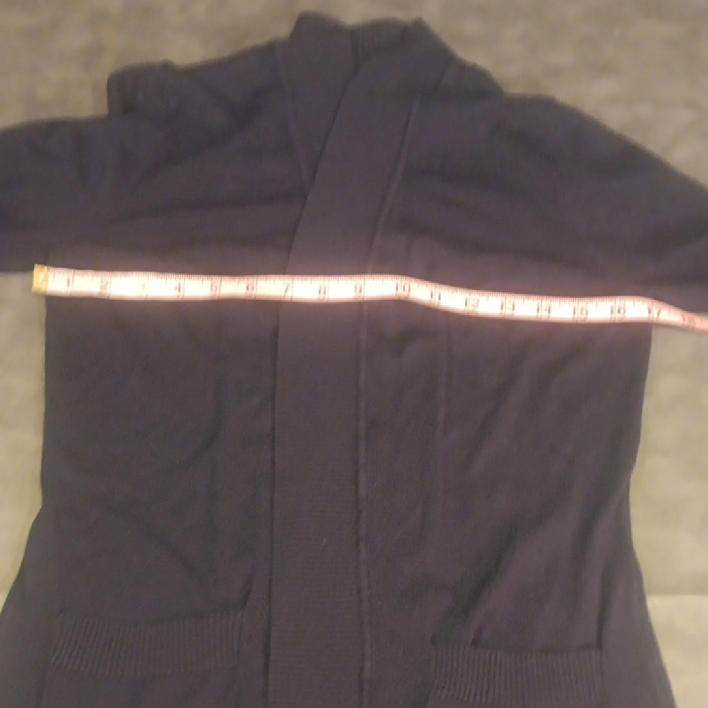 Navy Blue Open Front Cardigan With Ribbed Details Down Front And On Arms - Picture 9 of 11